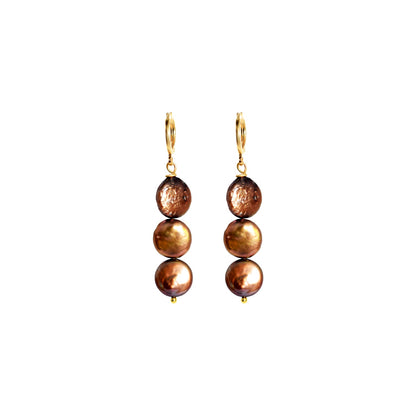 Brown freshwater pearl huggie earrings | by Ifemi Jewels