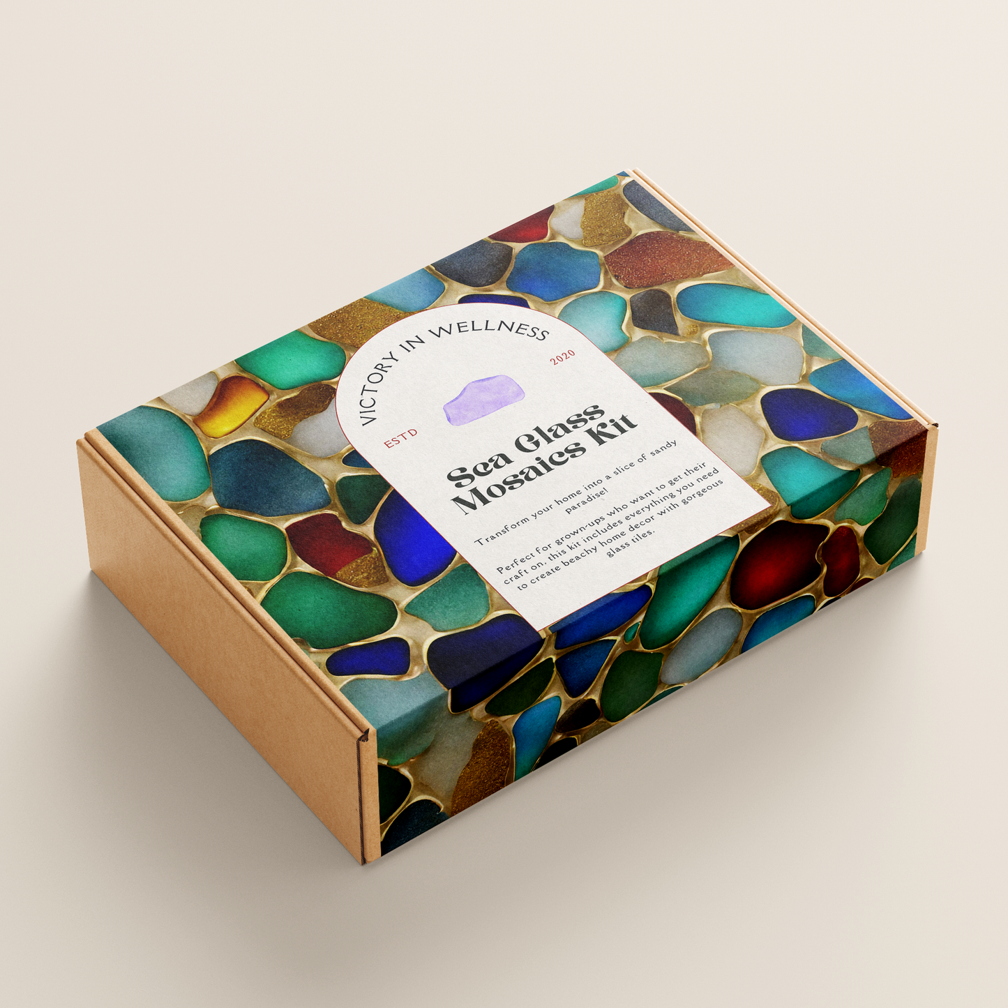 DIY Sea Glass Mosaic Craft Kit for Adults, Create Beach-Inspired Home Decor with Glass Tiles, Easy Step-by-Step Instructions | by Victory In Wellness