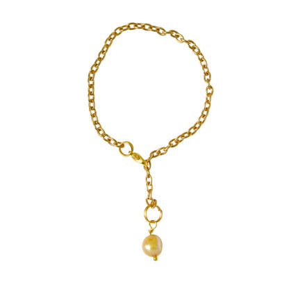 Gold freshwater pearl adjustable bracelet or anklet on gold plated chain | by Ifemi Jewels